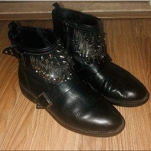 Studded Black Leather Booties Zara Size 10